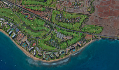 coast of Lahaina Hawaii USA, bird's eye view in 3D