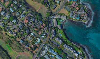 coast of Lahaina Hawaii USA, bird's eye view in 3D