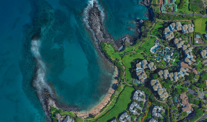 coast of Lahaina Hawaii USA, bird's eye view in 3D