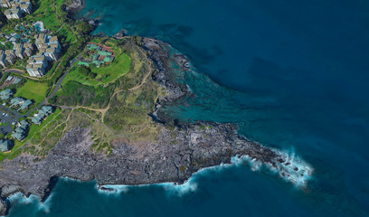 coast of Lahaina Hawaii USA, bird's eye view in 3D