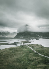 Drone view of Fredvang brigdes Lofoten