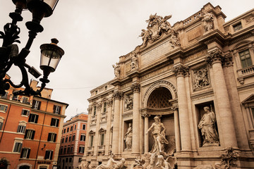 Fototapeta na wymiar Rome Trevi fountain with beautiful warm mood