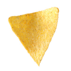 Tasty Mexican nacho chip on white background