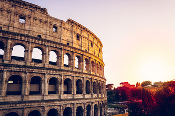 Fototapeta na wymiar Rome Coloseum with beautiful colourful sunset