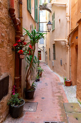 Menton. Old narrow street in the historic part of the city.