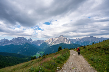 Fototapeta na wymiar Panoramic view on Dolomites, hiking in the mountains