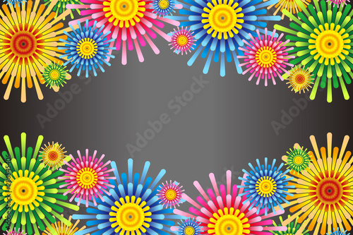カラーベクターイラスト背景壁紙 花柄 無料素材 フリーサイズ 打ち上げ花火 夏祭りイベント用ポスター Wall Mural Tomo00