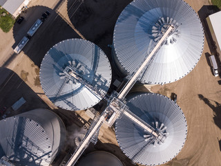 Aerial view of grain elevators and work site in South Dakota, USA. © Wollwerth Imagery