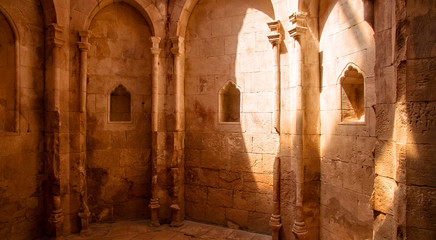 Ishak Pasha Palace, interiors, decorations and bas-reliefs, carved stone. Internal architecture. It is one of the most magnificent historical buildings of the country. Dogubeyazit. Eastern Turkey