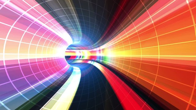 Abstract speed motion in a colorful virtual reality tunnel. Flying in space and time at the speed of light with this high-energy visualization of flying through hyperspace. VJ Seamless loop