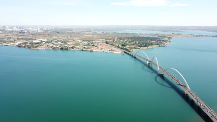 A beautiful aerial view of jk bridge in Brasilia, Brazil