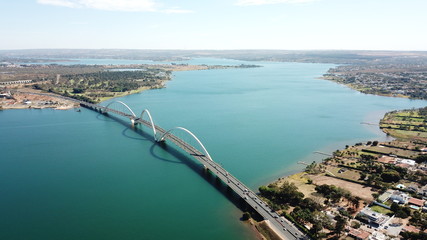 A beautiful aerial view of jk bridge in Brasilia, Brazil - obrazy, fototapety, plakaty