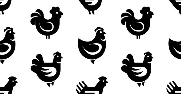 Seamless pattern with Hen, chicken logo. isolated on white background
