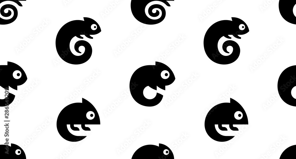 Poster seamless pattern with chameleon logo. isolated on white background