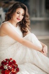 Fototapeta premium Beautiful bride in white dress