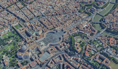 St. Peter's Basilica in the Vatican from a bird's eye view