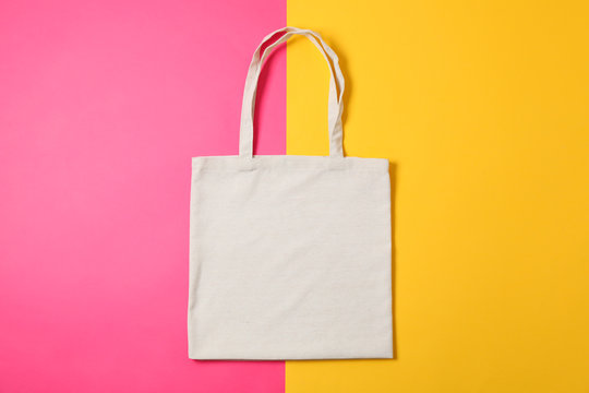 Eco bag on two color background, space for text