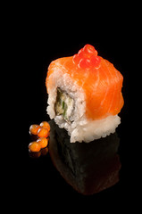  Sushi shine red on a black background