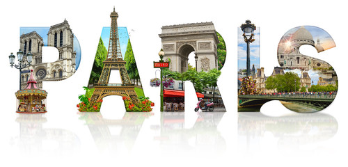 Paris city landmarks. Word illustration of most famous Paris monuments and places. - 286552203