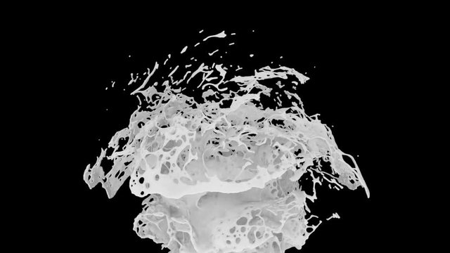 big white paint splash fountain in super slow motion, on black + alpha (FULL HD)