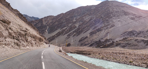 Roads of Ladakh region of India. Himalayan mountains and smooth roads of Kashmir.