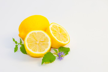 Lemon and mint on white background