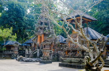 Temple in the monkey forest near Ubud. An ancient temple in the jungle, Bali, Indonesia.