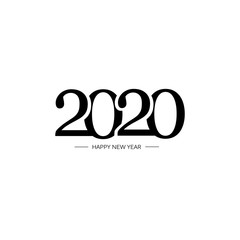 2020 happy new year logo design. Vector illustration with black holiday sign isolated on white