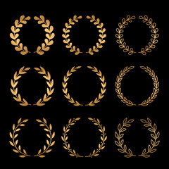 A large set of various laurel golden wreaths.
