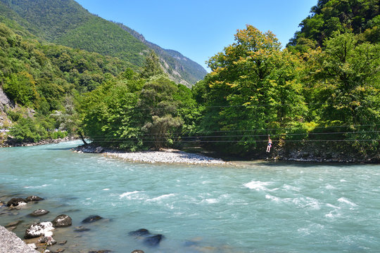 Abkhazia, Bzyb river in summer in sunny day