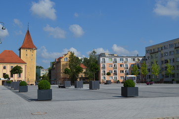 Miasto Lubin, rynek z basztą głogowską, Polska, Dolny Śląsk