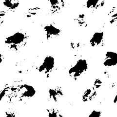 Seamless pattern with black paint, ink brush strokes