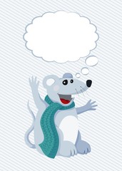 Flat Rat with thought cloud vector illustration. Mouse and thinking bubble