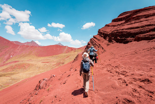 Trekking through the Red Valley, Vinicunca Rainbow Mountain, Cusco, Peru