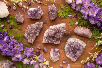 Amethyst Crystals with Flowers
