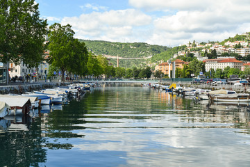 Fototapeta na wymiar Dead canal in Rijeka, Croatia. Delta of Rjecina river.