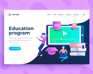 Landing page template education program concept with office people.