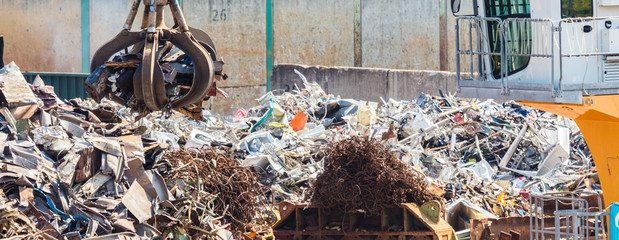 Heap of old metal and equipment for recycling