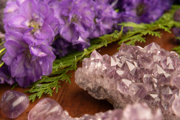 Amethyst Crystals with Flowers