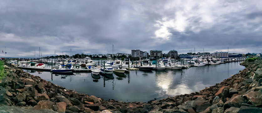 Calm before the storm - Panorama view of Harbor View, Stamford City, Connecticut