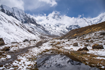 Fototapeta na wymiar annapurna peak in himalayas annapurna base camp trekking route 