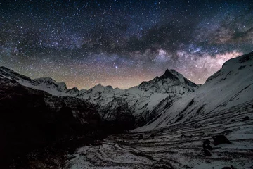 Keuken foto achterwand Annapurna Melkweg over Machapuchare Peak in Himalaya Annapurna Base Camp trekkingroute