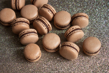 Chocolate macarons background.