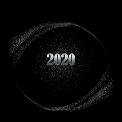 Vector silver glitter wave abstract background, silver sparkles on black background.