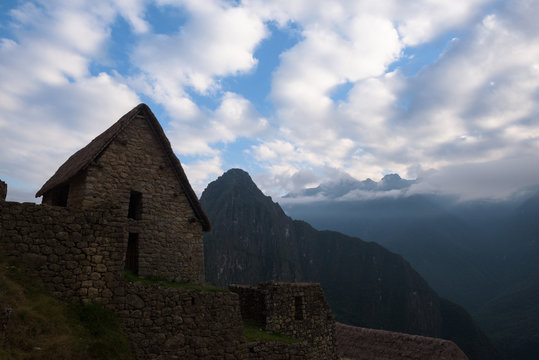 Buildings, walls and terraces of the mystic Inca city Machu Picchu in the Andes, Peru