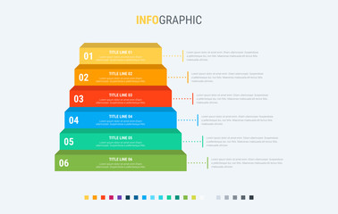 Infographic template. 6 stairs design with beautiful colors. Vector timeline elements for presentations.