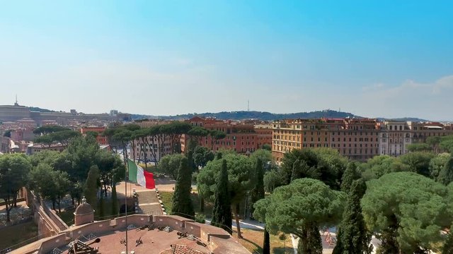 Aerial panoramic view of Rome landmarks from castle Sant Angelo
