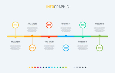 Colorful diagram, infographic template. Timeline with 6 steps. Circle workflow process for business. Vector design.
