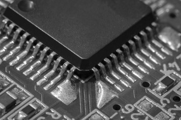 Macro shot electronic microchip close-up picture