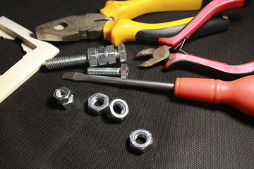 construction tools on a black background